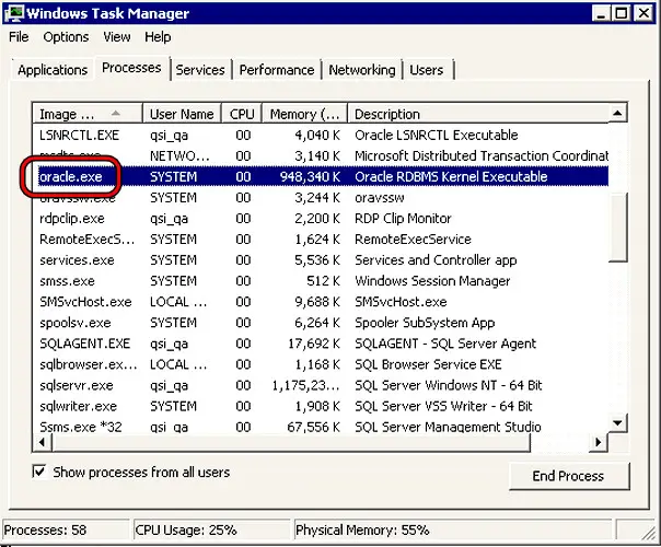 End Oracle-Related Tasks in the Task Manager
