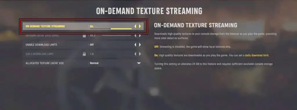 Disable On-Demand Texture Streaming on the COD Game to fix the Dev Error 11557