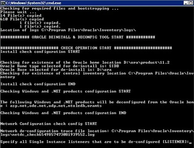 Deinstall the Oracle Database Application on Windows