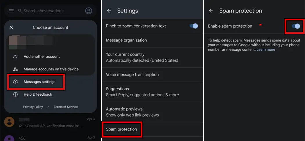 Disable Spam Protection on the Phone