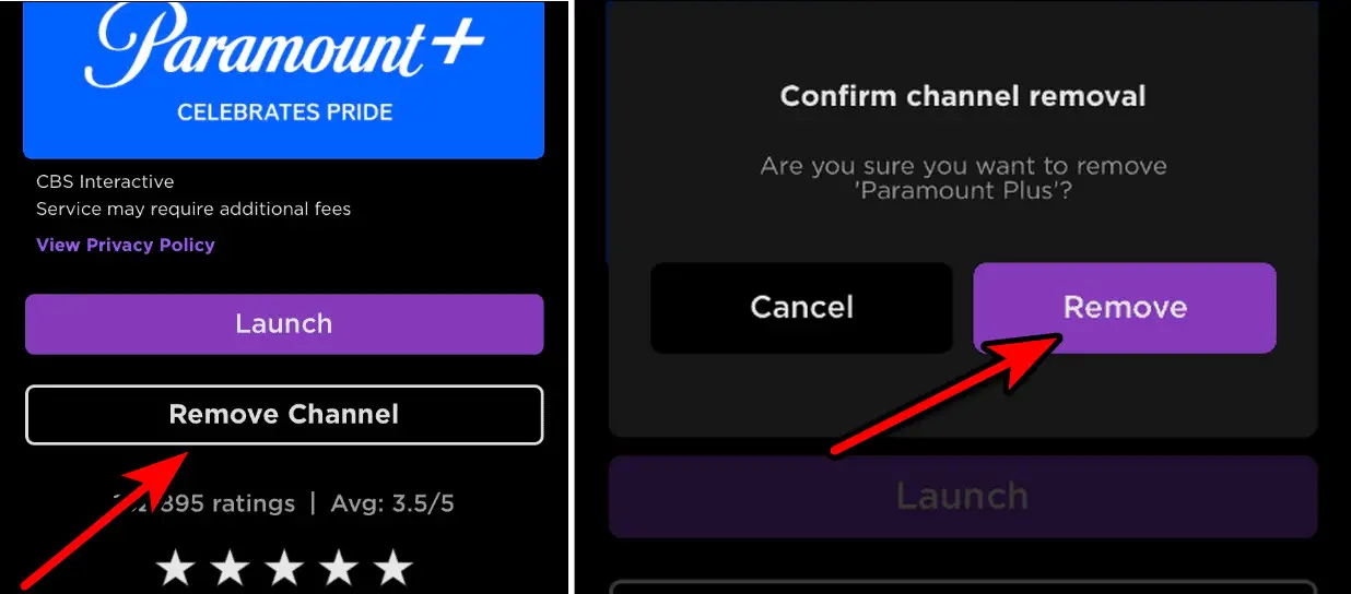 Remove the Paramount+ App on the Roku Device