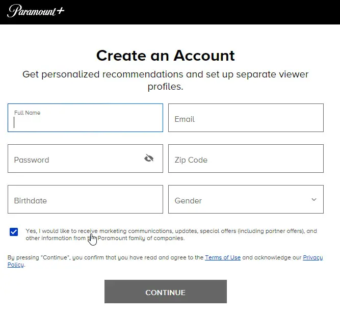 Create a New Paramount+ Account