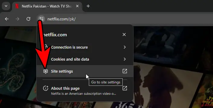 Open Netflix Site Settings in Chrome